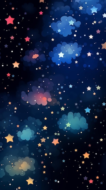 Ręcznie narysowana kreskówka piękne gwiazdy na nocnym niebie ilustracja tła