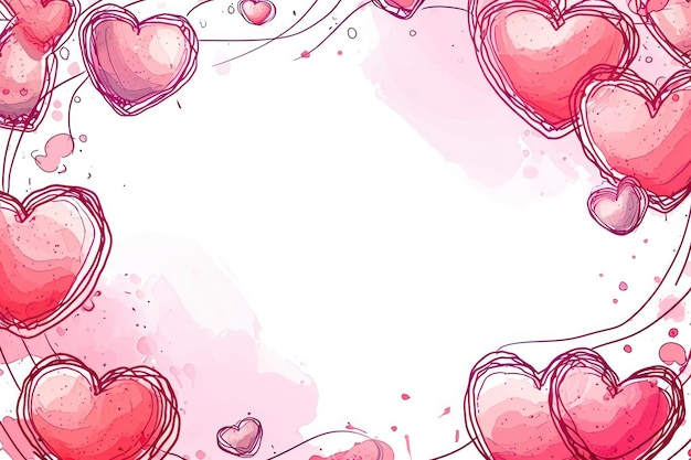 Ręcznie narysowana ramka koncepcyjna na Walentynki z sercem i kwiatowym tłem