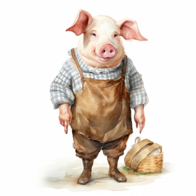 Zdjęcie ręcznie narysowana świnia w kombinezonie realistyczne dzieło fantasy augusta edwina mulready