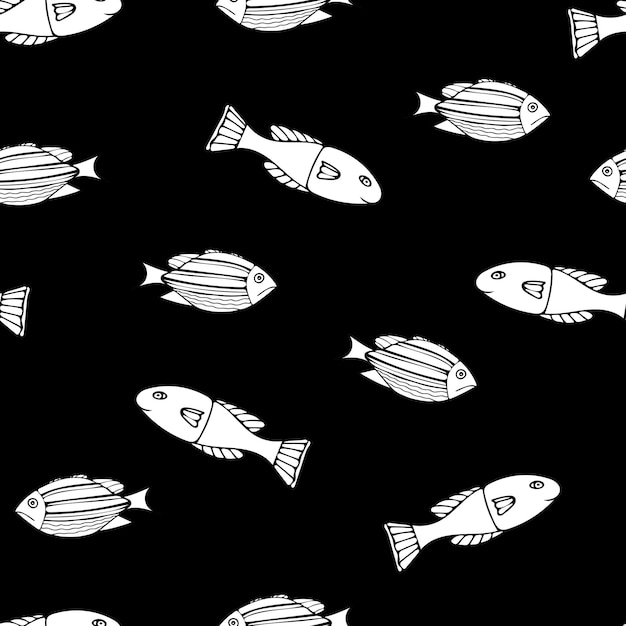 Ręcznie narysowane czarno-białe ryby na tle