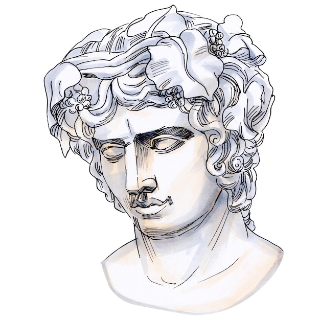 Ręcznie narysowane szkice ilustracja greckiego bohatera Antinousa starożytna rzeźba