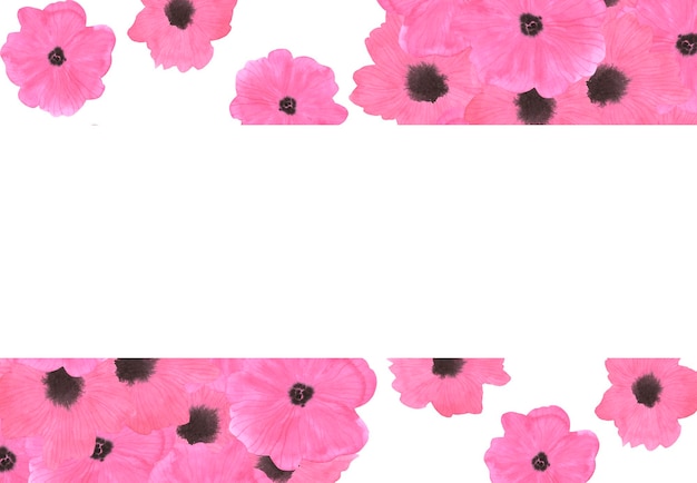 Ręcznie narysowany akwarel różowy kwiat makowy ramka bukietu izolowana na białym tle Może być używana do banerów wizytówek i innych produktów drukowanych
