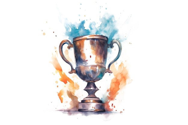 Zdjęcie ręcznie narysowany akwarelowy trofeum ilustracja puchar nagrody sportowej wyizolowany na białym tle generative ai