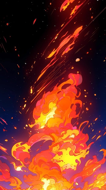 Ręcznie narysowany anime piękny płonący płomień ilustracja materiał tła