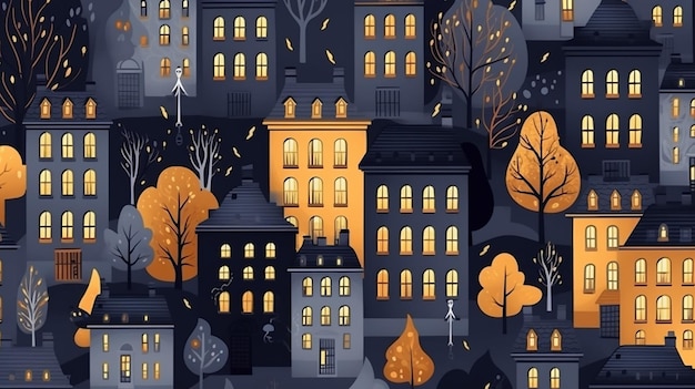 Ręcznie narysowany bezszwowy wzór z wielkim miastem Nowy Jork Wektor vintage ilustracja z architekturą Nowego Jork'a drapacze chmur budynki megapolis w centrum miasta i nocne ilustracje wektorowe