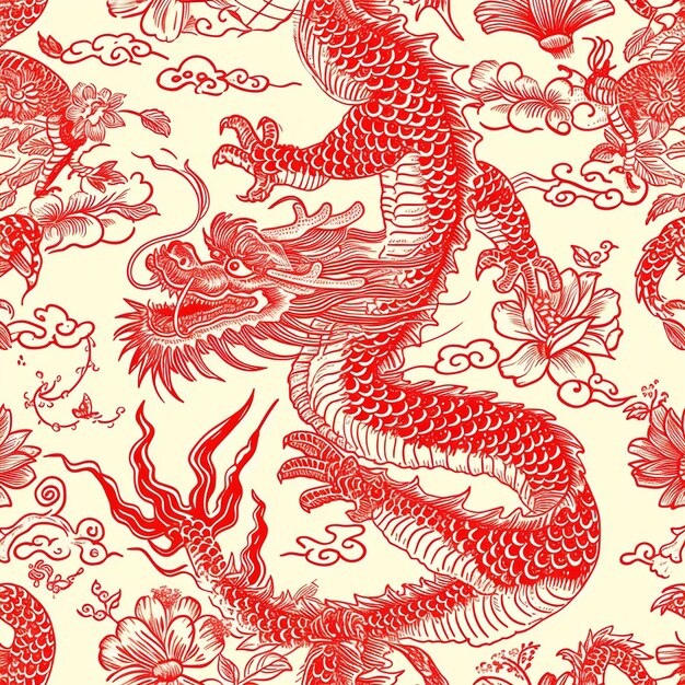 Ręcznie narysowany czerwony chiński smok wzór dla chińskiego święta Nowego Roku v 6 Job ID ad14a6ac97664dc4a2647a7fbd294112