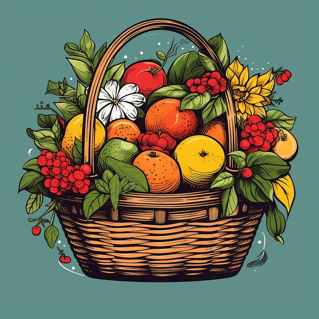 Zdjęcie ręcznie narysowany kosz owoców