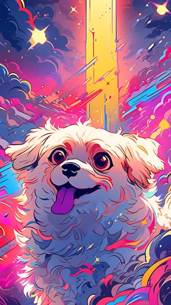Ręcznie narysowany kreskówkowy anime urocza ilustracja psa