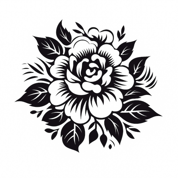 Ręcznie narysowany kwiat róży ogrodowej izolowany na białym tle
