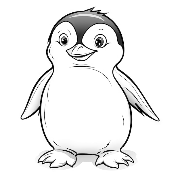 Ręcznie narysowany pingwin w stylu rysunku i koloru
