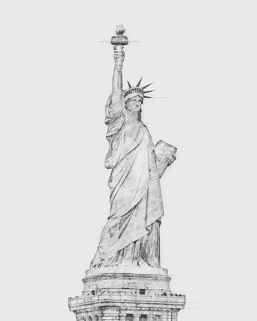 Zdjęcie ręcznie narysowany szkic ołówkiem statuy wolności