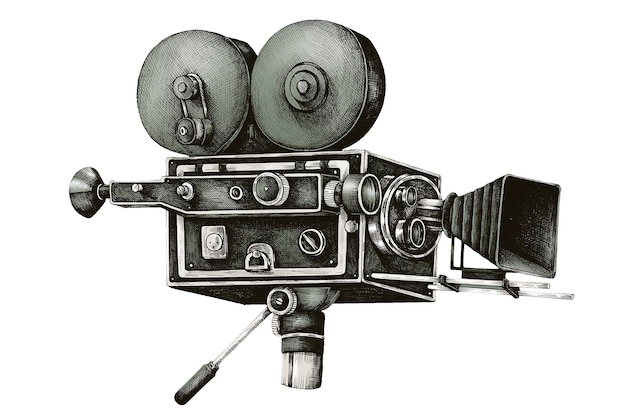 Ręcznie narysowany vintage element projektowy kamery filmowej