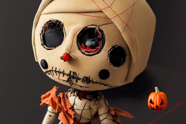 Ręcznie robiona czaszka typu gotycka szmaciana lalka Halloween noc tajemnica cyfrowy obraz tła ilustracji