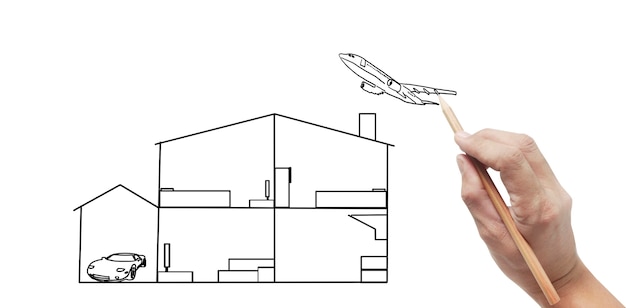 Ręcznie rysowana koncepcja domu wymarzonego domu rysowana przez projektanta