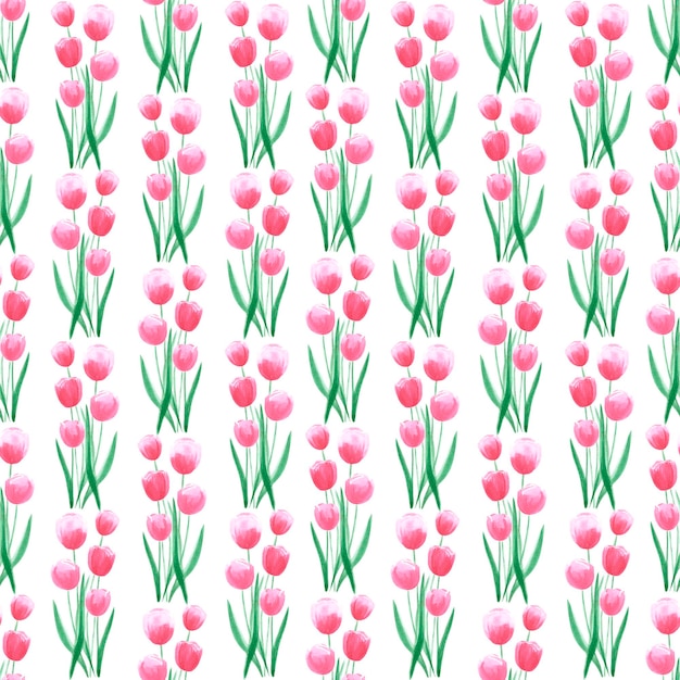 Ręcznie rysowane akwarela różowe tulipany bezszwowe wzór na białym tle Może być używany do pakowania prezentów tekstylnych z tkaniny