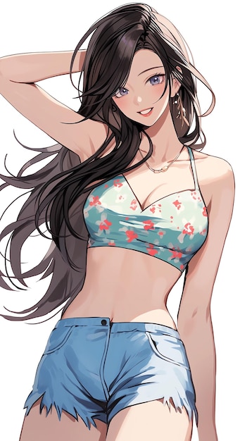 ręcznie rysowane anime lato fajny strój kąpielowy dziewczyna ilustracja