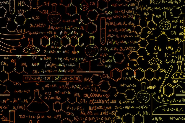 Ręcznie rysowane formuły naukowe na tablicy na tle