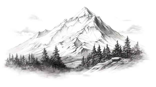 Zdjęcie ręcznie rysowane góry w stylu szkic na białym tle ilustracji wektorowych