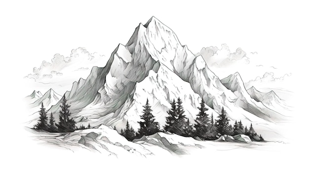 Zdjęcie ręcznie rysowane góry w stylu szkic na białym tle ilustracji wektorowych