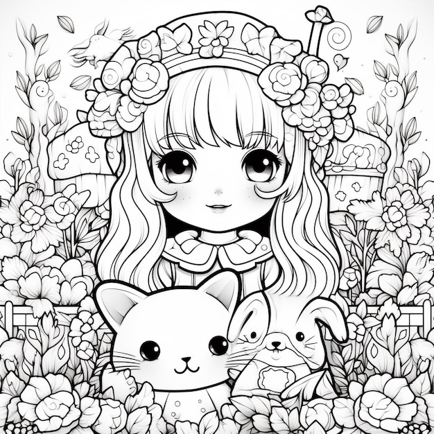 Ręcznie rysowane ilustracja kolorowanka kawaii