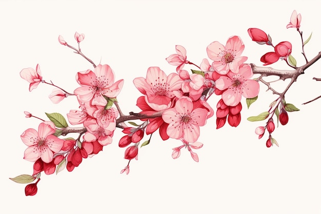 Ręcznie rysowane japońska ilustracja płatków wiśni