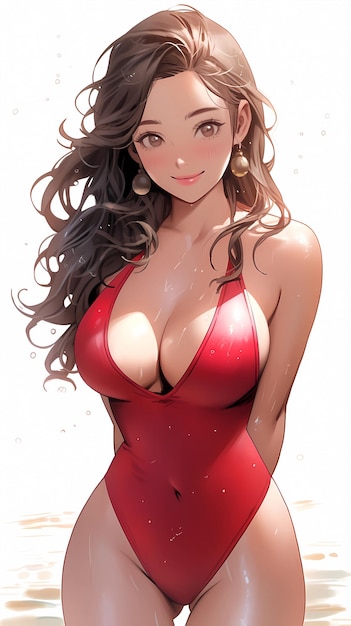 ręcznie rysowane kreskówka anime fajny strój kąpielowy dziewczyna ilustracja w lecie