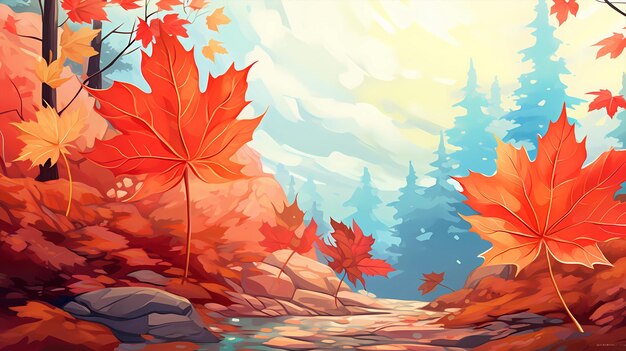 Ręcznie rysowane kreskówka jesień liść klonu materiał ilustracyjny