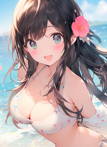 ręcznie rysowane kreskówka piękna ilustracja cute girl w stroju kąpielowym w lecie