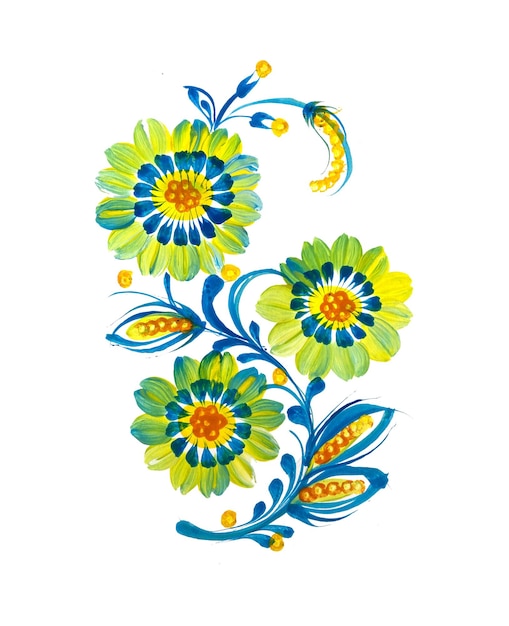Ręcznie rysowane kwiatowy obraz na białym tle. Ukraińska sztuka ludowa Idealny nadruk na karty, dekoracje