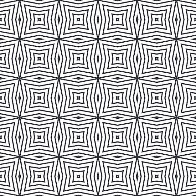 Ręcznie rysowane paski wzór Czarne symetryczne tło kalejdoskopu Powtarzające się paski ręcznie rysowane kafelek Tekstylny gotowy żywy nadruk stroje kąpielowe tkanina tapeta opakowanie