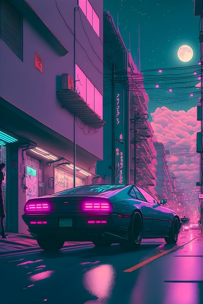 Ręcznie rysowane synthwave ilustracji Japonii