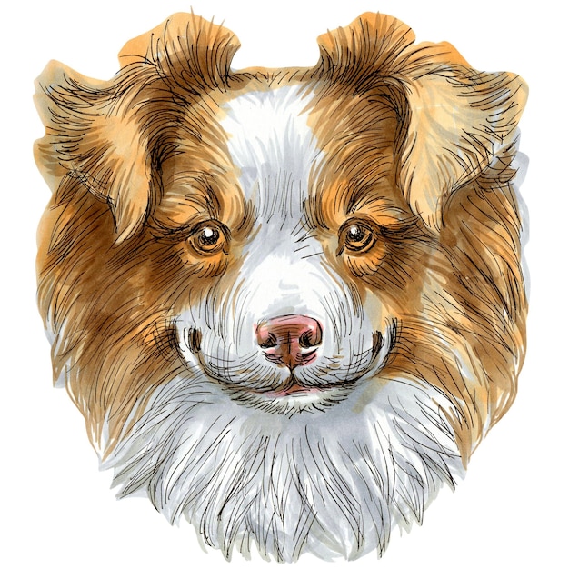 Ręcznie rysowane znaczniki szkicu ilustracja ładny portret psa.