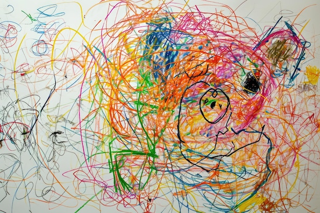 Ręcznie rysowany kolorowy obraz pojedynczej świni narysowany ołówkiem lub kredką aigx