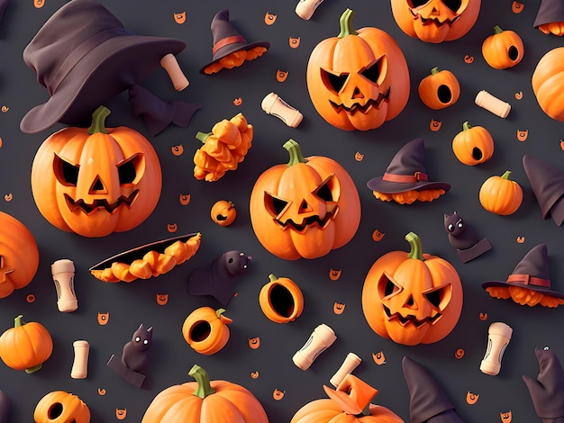 Ręcznie rysowany, płaski wzór Halloween z upiorną, niesamowitą atmosferą