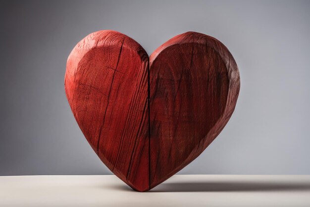 Ręcznie rzeźbione czerwone drewniane serce symbol trwałej miłości i rzemiosła Generatywna sztuczna inteligencja