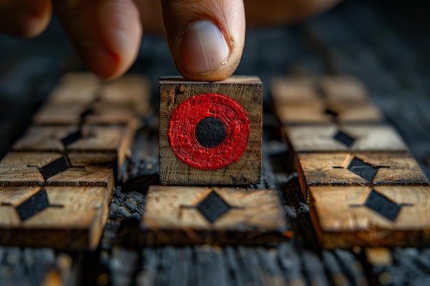 Zdjęcie ręcznie wykonane drewniane bloky z odważnymi czerwonymi wzorami