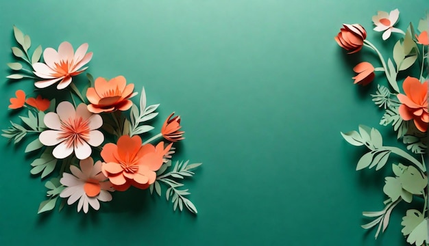 Ręcznie wykonane papierowe układy kwiatowe na tle z przestrzenią do kopiowania do celów projektowych