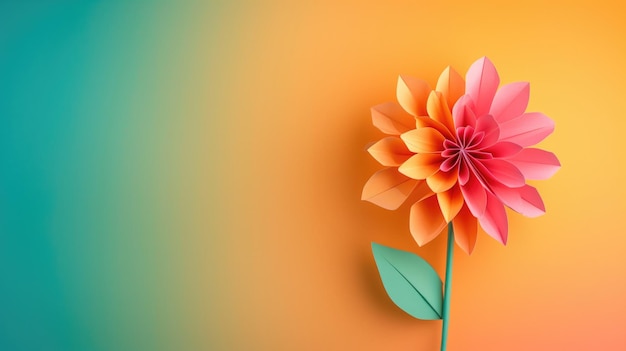 Ręcznie wykonany papierowy kwiat w odcieniach pomarańczowego i różowego na tle gradientu