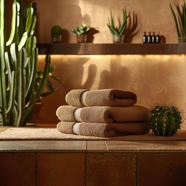 Ręcznik złożony przed kaktusem