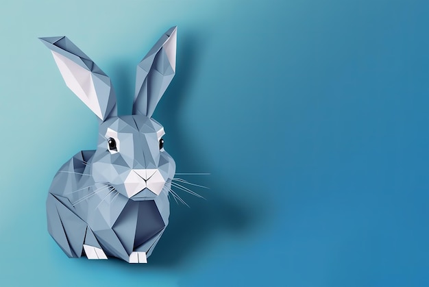 Ręczniki papierowe szary królik Szary królik origami na niebieskim tle Królik papieru Rzemieślnicze Element projektu