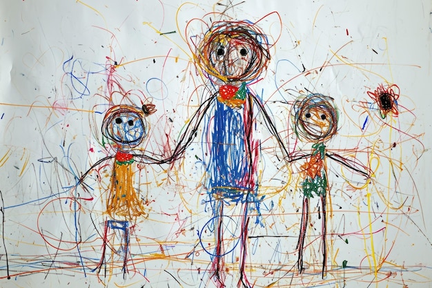 Ręczny rysunek kolorowa grupa ludzi narysowana ołówkiem kolorowym lub kredką aigx