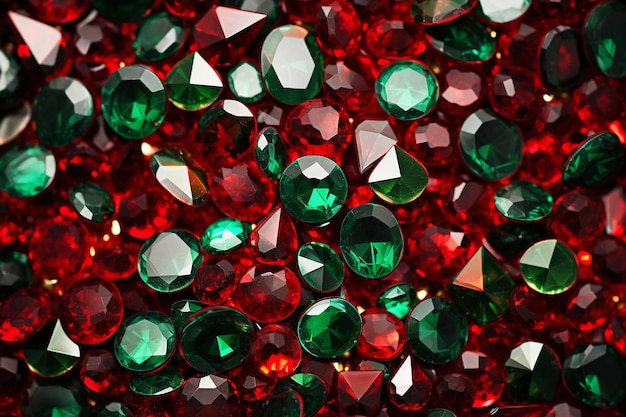 Zdjęcie red and green textured background with scattered gemstones and gold accents