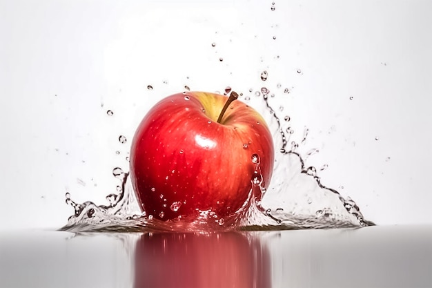 Red apple water splash fotografii generatywnej ai