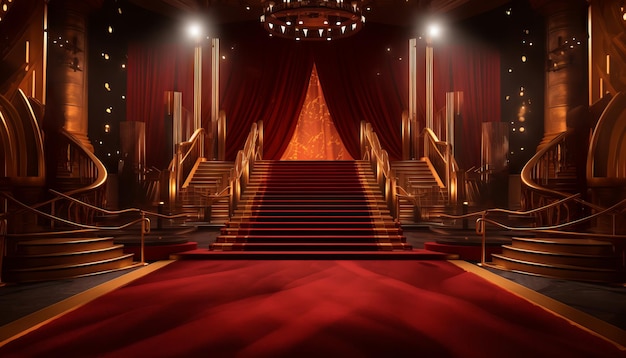 Red Carpet Bollywood Stage Maroon Steps Spot Light Tło Golden Regal Awards