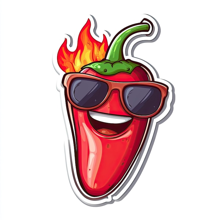 Zdjęcie red chili pepper noszący okulary przeciwsłoneczne z płomieniami na szczycie