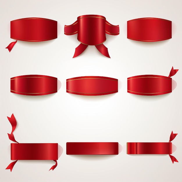 Red Ribbon Label Collection Banner Set Wersja
