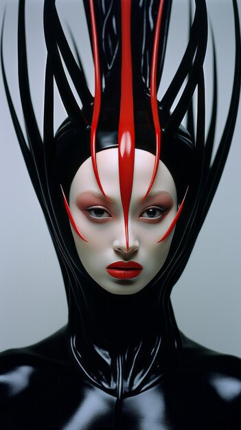 Red Tendril Portrait Surrealna wizja Zaha Hadid Zainspirowana Lamborghini i Jiangshi Albino Model
