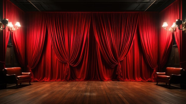 Red Velvet Theater Curtain na pustym tle sceny