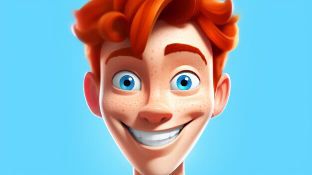 Redhaired and Blueeyed Cartoon Man Beaming with Joy Urzekający obraz GenerativeAI