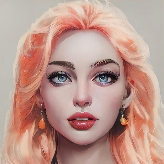 Redhaired piękna kobieta portret zbliżenie jasne rude włosy intensywne farbowanie włosów rude kręcone włosy piękno makijaż twarzy ilustracja